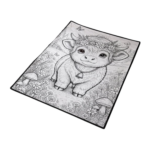 Christmas Cow Diy Color Your Own Blanket with 24 Washable Markers, Color Fillable Blanket , Soft Cozy Washable Art Blanket for Kids Home Decor Birthday Gift