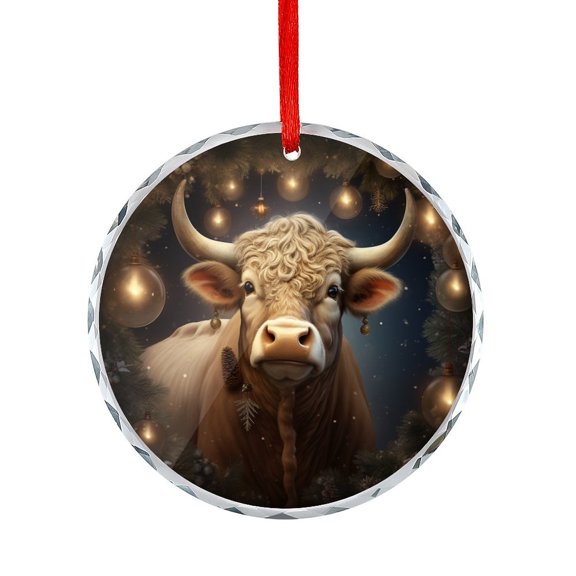 Christmas Cow Farm Animal Glass Ornament for Home Office Xmas Tree Decor Animal Farm Bull Cow Vintage Round Glass Christmas Ornaments