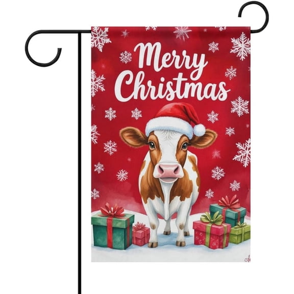 Christmas Cow Garden Flag 12x18 Inch Double Sided Holiday Yard Porch Lawn Outdoor Decoration