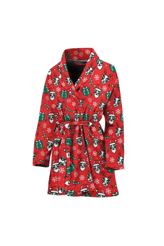 Christmas Cow Pattern Women Bathrobe One Size Univeral Fits, Jesus Christian Fashion Lightweight Plush Fleece Long Robe For Women