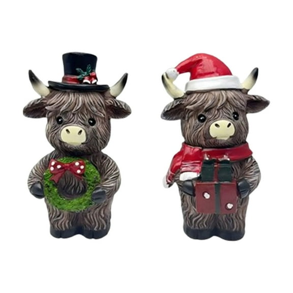 Christmas Cow Resin Statue – Festive Standing Cow Figurine for Holiday Home Decor, Rustic Christmas Tabletop Ornament, Cute Farmhouse Animal Sculpture for Shelf, Mantel, or Gifting