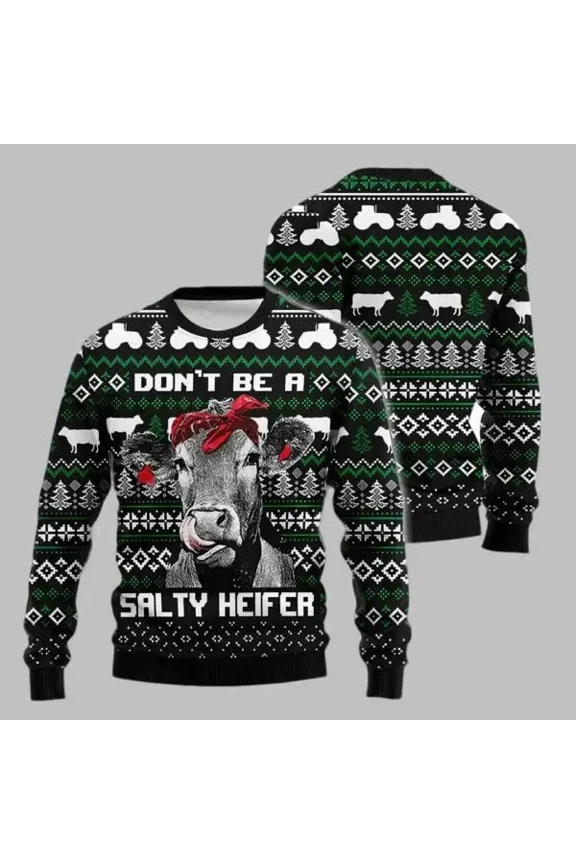 Christmas Cow Salty Heifer 3D Christmas Sweater