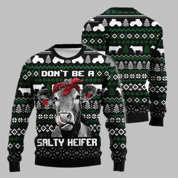 Christmas Cow Salty Heifer 3D Christmas Sweater