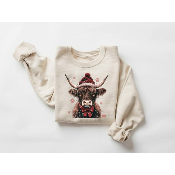 Christmas Cow Sweatshirt, Cow Lights Sweater, Cow Women Sweatshirt, Cow Lover Shirt, Christmas Sweatshirt, Highland Cow Crewneck, Farm Xmas