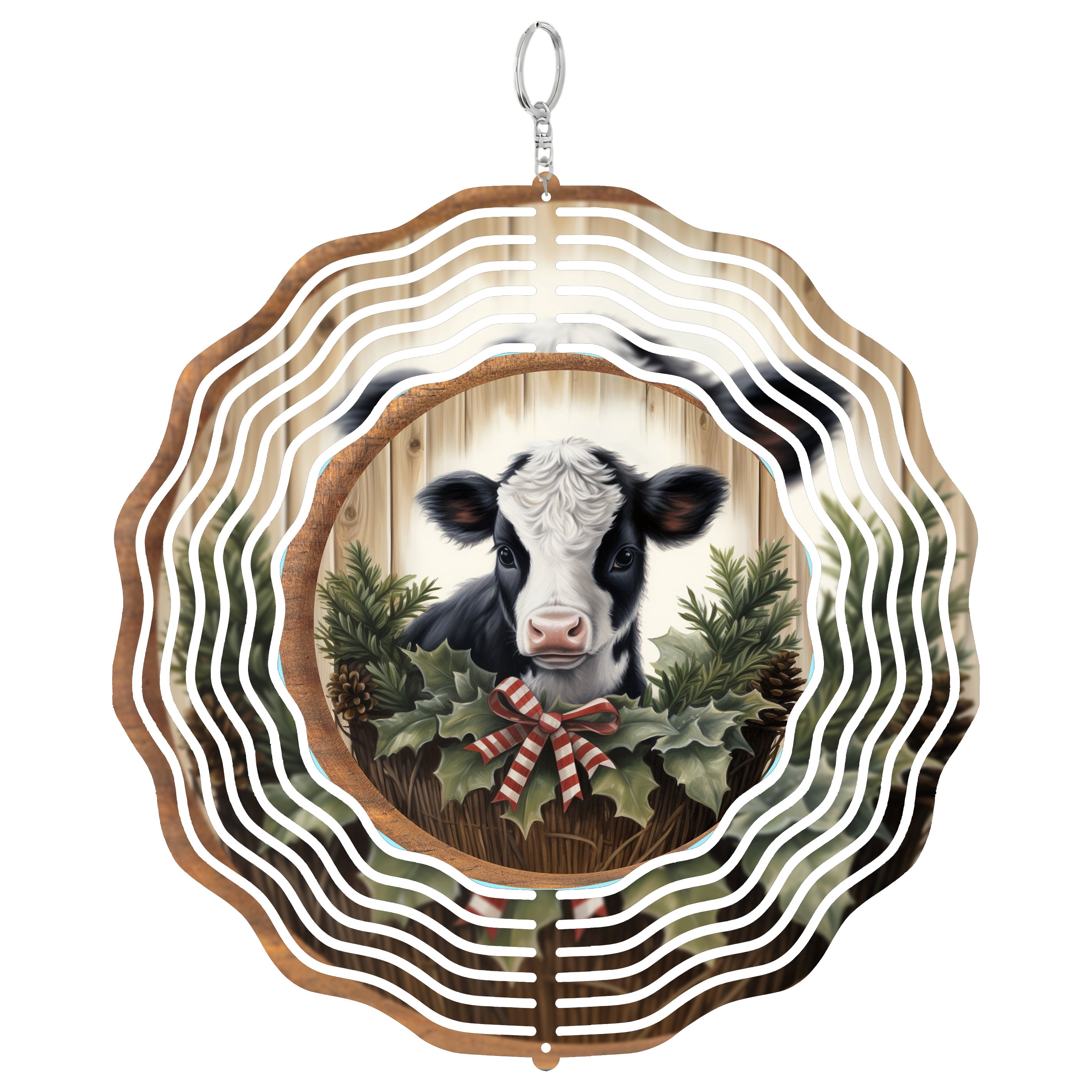 Christmas Cow Winter 3D Wind Spinner Stainless Steel Kinetic Art ...