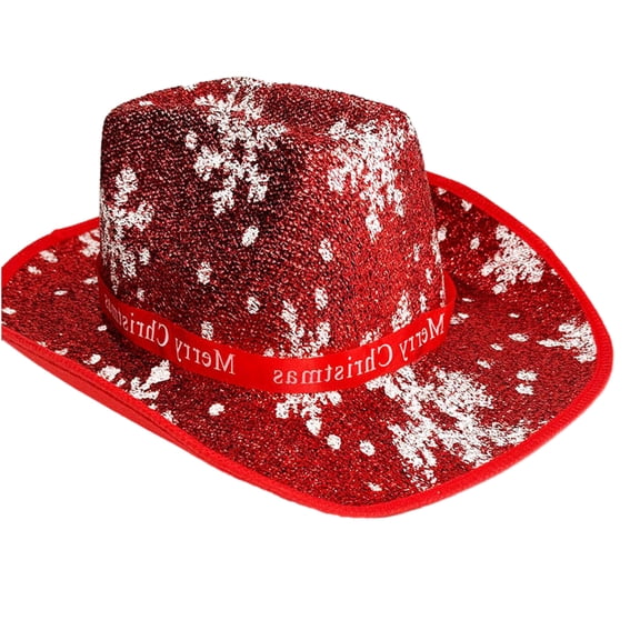 Christmas Cowboy Hat for Women Men Furry Brim Flat Top Cowgirl Hat Unisex Costume Hat Hippies Cap Party Props Jazzs Hat