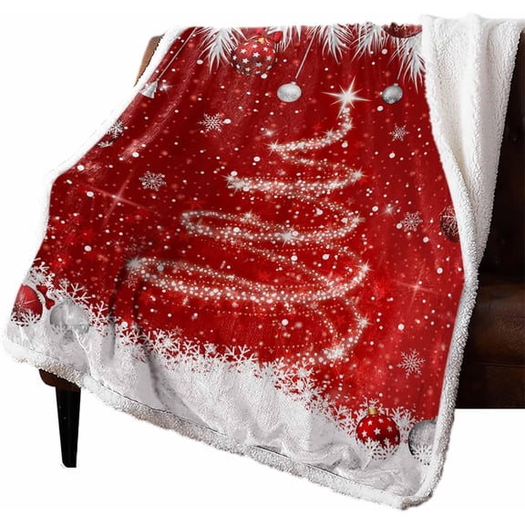 Christmas Cozy Fluffy Blanket for Couch Red Christmas Balls Cozy Fluffy Blanket Xmas Tree Pine Needle Blankets Xmas Throw Blankets Reversible Warm Plush Blankets for Bed Sofa 40" x 50"