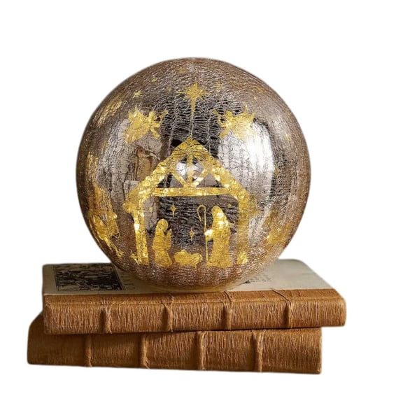 Christmas Crackle Glass Globe Lamp, Nativity Scene LED Glass Ball Light for Bedroom Living Room Party Decor