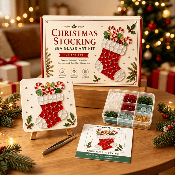Christmas Craft Kit for Adults and Kids, Sea Glass Mosaic Art Set, Creative DIY Handmade Decoration Gift