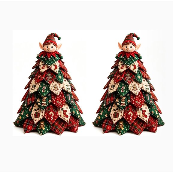 Christmas Crafts,Christmas Fabric,2 Sets Christmas Fabric DIY Tree Kit, Handmade Pasting Xmas Tree Set, Festive Table Decor Craft Activity for Kids Adults Holiday Party(Multicolor 2-CT)