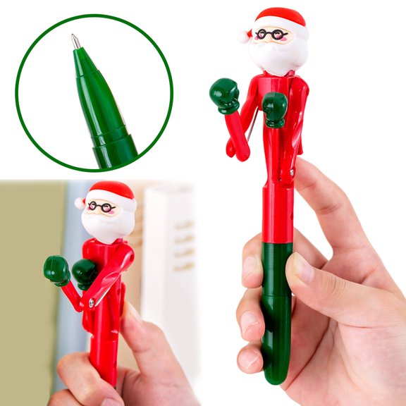 Christmas Creative Boxing Pen with Moving Figure Fun Animated Novelty Ballpoint Pen Students Stress Relief Neutral Pen for Office Gag Gifts