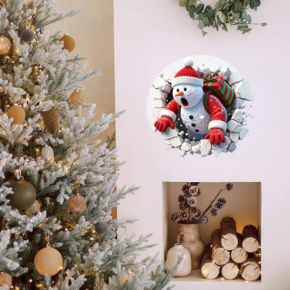 Christmas Creative Wall Sticker - Large 3D Santa Claus Wall Decals, Reindeer Door Stickers, Removable Winter Holiday Xmas Break Through Walls Decor, for Window Refrigerator Decorations