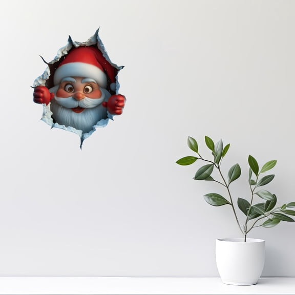 Christmas Creative Wall Sticker, Large 3D Santa Claus Wall Decals, Reindeer Door Stickers, Removable Winter Holiday Xmas Break Through Walls Decor, for Window Refrigerator Decorations