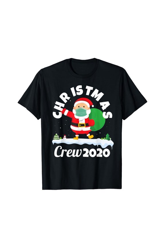 Christmas Crew 2020 Mask Wearing Santa With Snowman T-Shirt
