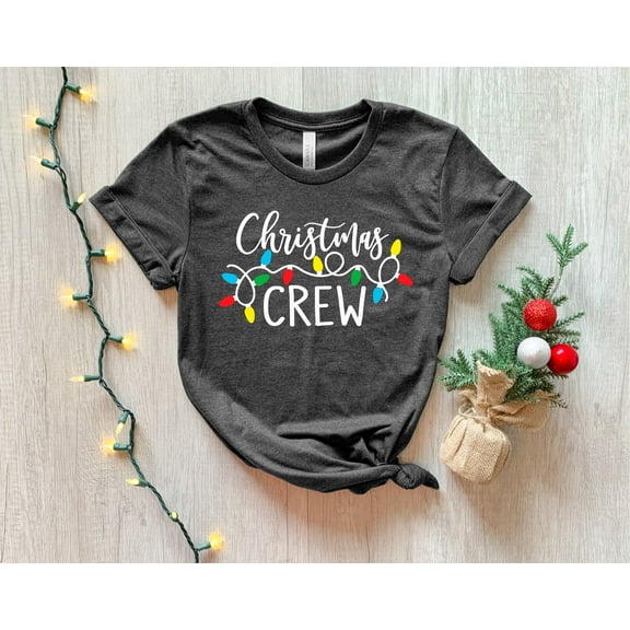 Christmas Crew Graphic Print T-Shirt | Holiday Lights Design | Family Matching Christmas Tee