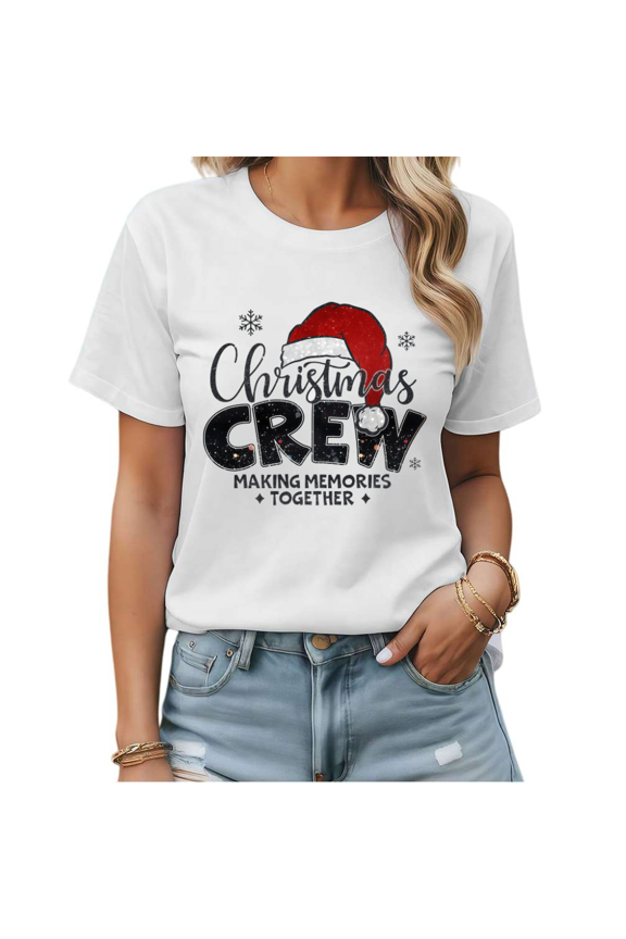 Christmas Crew Making Memories Together Graphic Tees Womans T-shirt Black/White S-5XL Shirts Family Holiday Tops