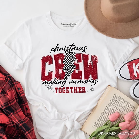Christmas Crew Making Memories Together T‑Shirt, Checkered Lightning Retro Holiday Tee