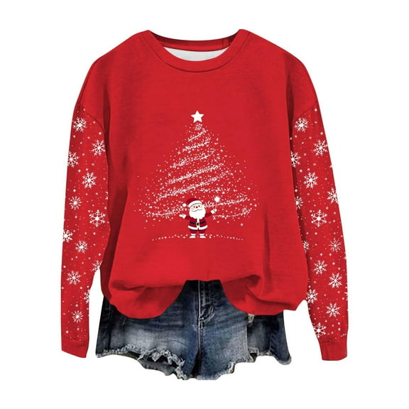 Christmas Crew Neck Long Sleeve Shirt Sweatshirt Xmas Women Fall Winter Sweatshirt Fashion Print Pullover Tops