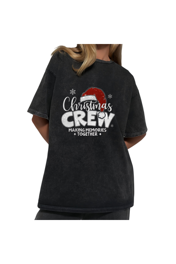Christmas Crew Santa Hat Graphic Tees Shirts Unisex Black Print T-shirt Daily Comfort Casual Tops