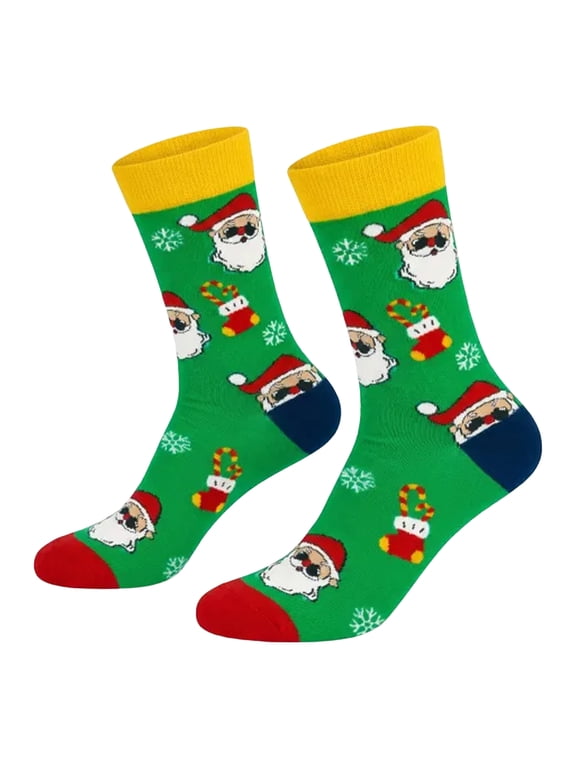 Christmas Crew Socks Cotton Blend Jacquard Knit Long Socks Santa Snowflake Gift Motif Unisex Holiday Winter Funny Novelty Dress Socks Adult Xmas Present
