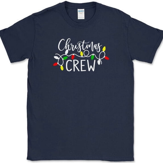 Christmas Crew T-Shirt Funny Group Holiday Xmas Family Gift Text Tee - Navy, L