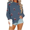 thumbnail image 1 of Christmas Crewneck Sweatshirts Womens Long Sleeve Xmas Pullover Shirts Loose Cute Holiday Tops, M Navy, 1 of 4