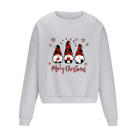 Christmas Crewneck Sweatshirts for Men Lightweight Trendy Gnomes/Xmas Tree Print Pullover Sweater Holiday Tops (Medium, Gray)