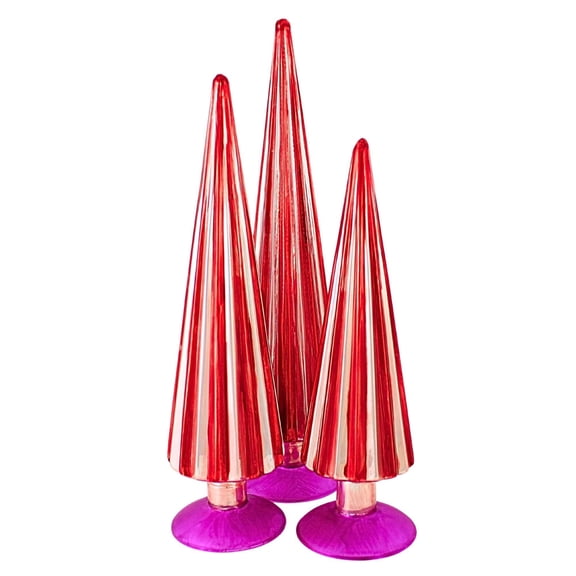 Cody Foster 14.50In Crimson Carnation Pleated Trees, Glass, Christmas Vertical Stripes Cd1857cc