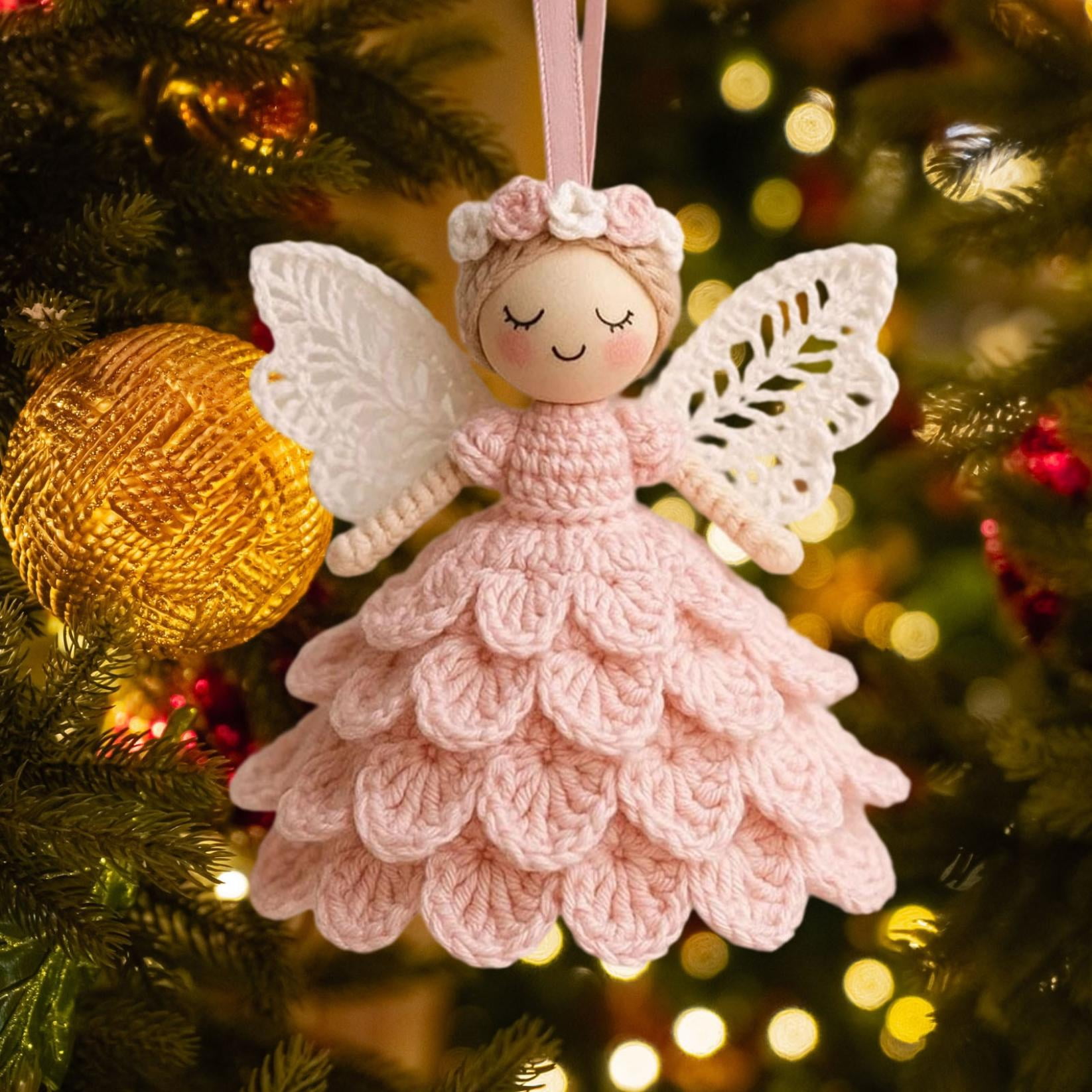 Christmas Crochet Angel Ornament Craft Kit - Cute Soft Knitted Yarn Pendant, Complete DIY Decor Set for Christmas Tree, Handmade Accessories for Personalized & Wall Decor, Pink, 5.91in