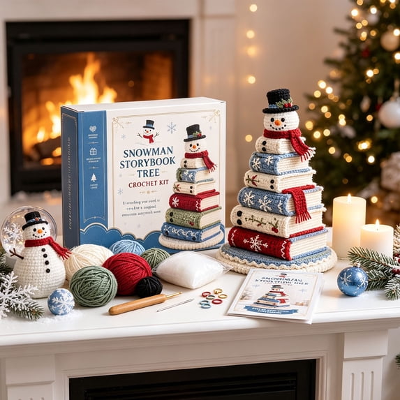 Christmas Crochet Kit for Beginners, DIY Storybook Stacked‑Book Ornament Craft Set, with Yarn, Hook, Stuffing & Instruction Booklet, Holiday Hand‑Made Decor Gift for Craft Lovers