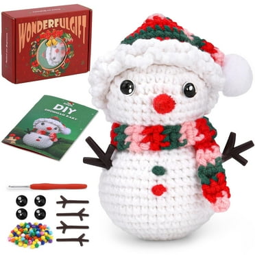 Christmas Crochet Kits for Beginners, Complete Christmas Snowman Decor DIY Crochet Kit Craft Knitting Kit with Crochet Hooks Yarns Step-by-Step Video Tutorials DIY Gift Deco for Adults Kids