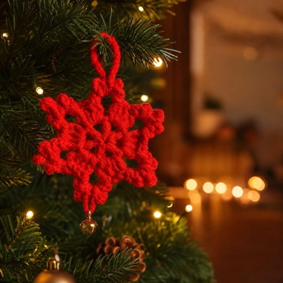 Christmas Crochet Snowflake Hanging Ornament, Red Polyester Yarn Tree ...