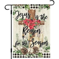 Christmas Cross Garden Flag Jesus Is the Reason for the Season Garden Flag 12.5x18 Double Sided Vertical Burlap Farmhouse Yard Flag Christmas Winter Religious Outdoor Decor