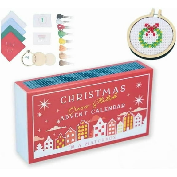 Christmas Cross Stitch Advent Calendar, Christmas Countdown Advent Calendar Embroidery Kit 2024, 24 Days Countdown Advent Calendar Gift for Beginners and Craft Lovers (Red)