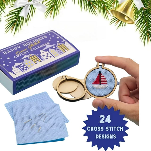 Christmas Cross Stitch Advent Calendar, Christmas Countdown Embroidery Kit, 24 Days Christmas