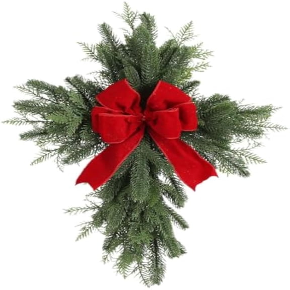 Christmas Cross Wreaths, Adorned With Red Bows And Branches, Are Suitable For Front Doors, Outdoor Windowss, Interior Walls, Fireplace Mantels 50*45cm