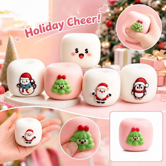 Christmas Crunchy Squishy, Building Blocks Filling Squeeze Cube with Christmas Element Design, Sensory Fidget Toy, Random Style 1Pc