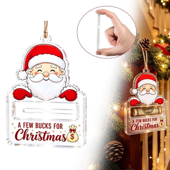 Christmas Crystal Acrylic Money Holder Ornament, Holiday Cash & Treat Holder, Festive Cash Storage Ornament, Seasonal Hanging Decoration, Creative Holiday Gift for Family Friends(Santa)