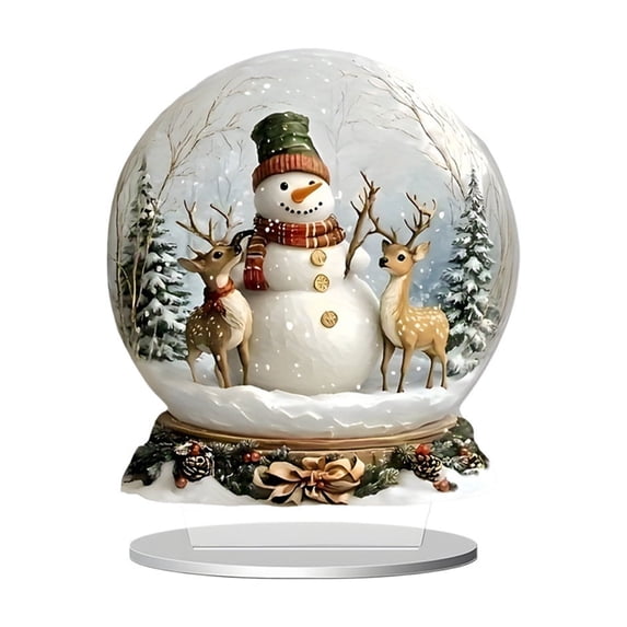 Christmas Crystal Ball Acrylic Ornament – 2D Color Printed Standing Decoration for Desktop, Shelf & Holiday Display – Festive Scene Craft