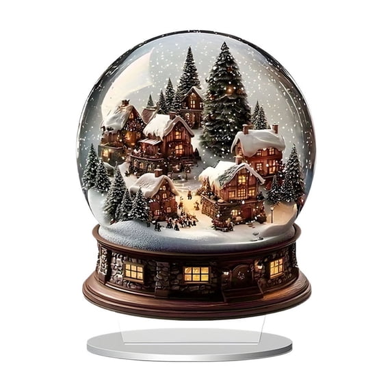 Christmas Crystal Ball Acrylic Ornament – 2D Color Printed Standing Decoration for Desktop, Shelf & Holiday Display – Festive Scene Craft