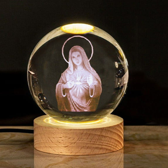 Christmas Crystal Ball Decorations,Crystal Ball Engraved 3d Jesus Cross Christ Figurine with Led Light Base,Christian Crucifix Statue Christmas Religious Gifts for Women Men Friends Home Decor