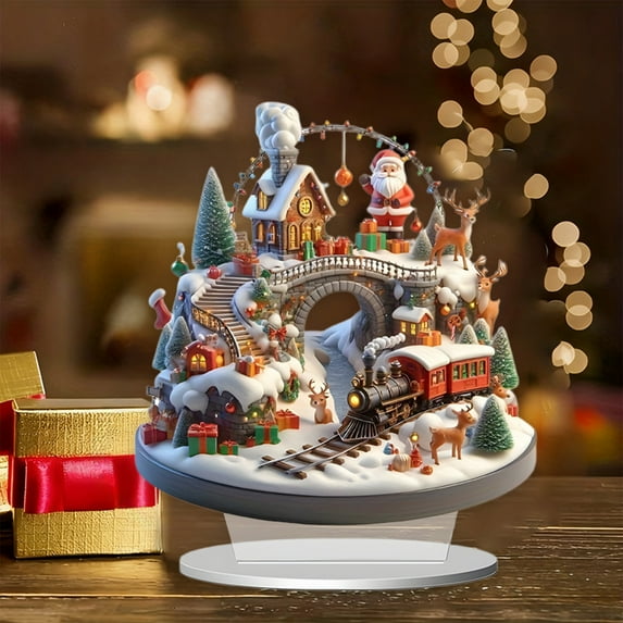 Christmas Crystal Ball Ornament, 2D Acrylic Snow Globe Style Desktop Decor for Office Home Shelf Holiday Decoration(A)