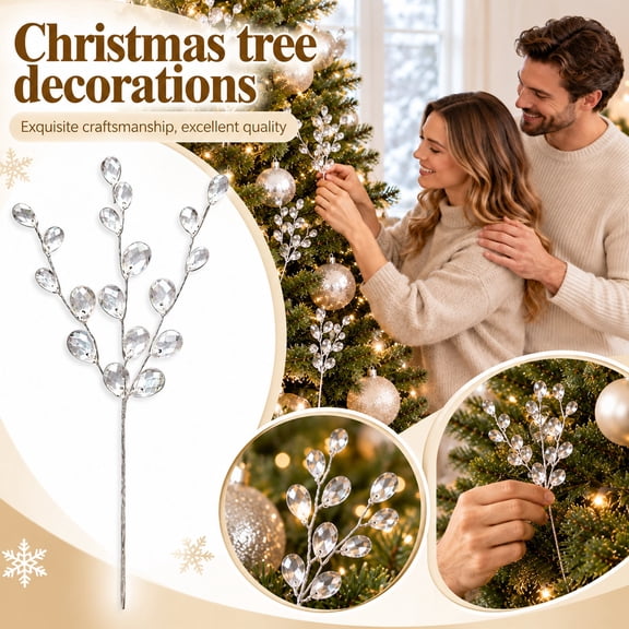 Christmas Crystal Bead Ornaments Acrylic Ice Drop Branches for Holiday Decor, 50-Piece Set, Lightweight Easy to Hang, Full Tree Coverage for Christmas Tree and Wreath Decoration