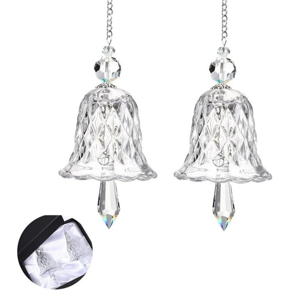 Christmas Crystal Bell Ornaments Suncatchers Rainbow Maker, Set of 2 Glass Wind Chimes Hanging Pendant for Home Decor Garden Wedding Colorful