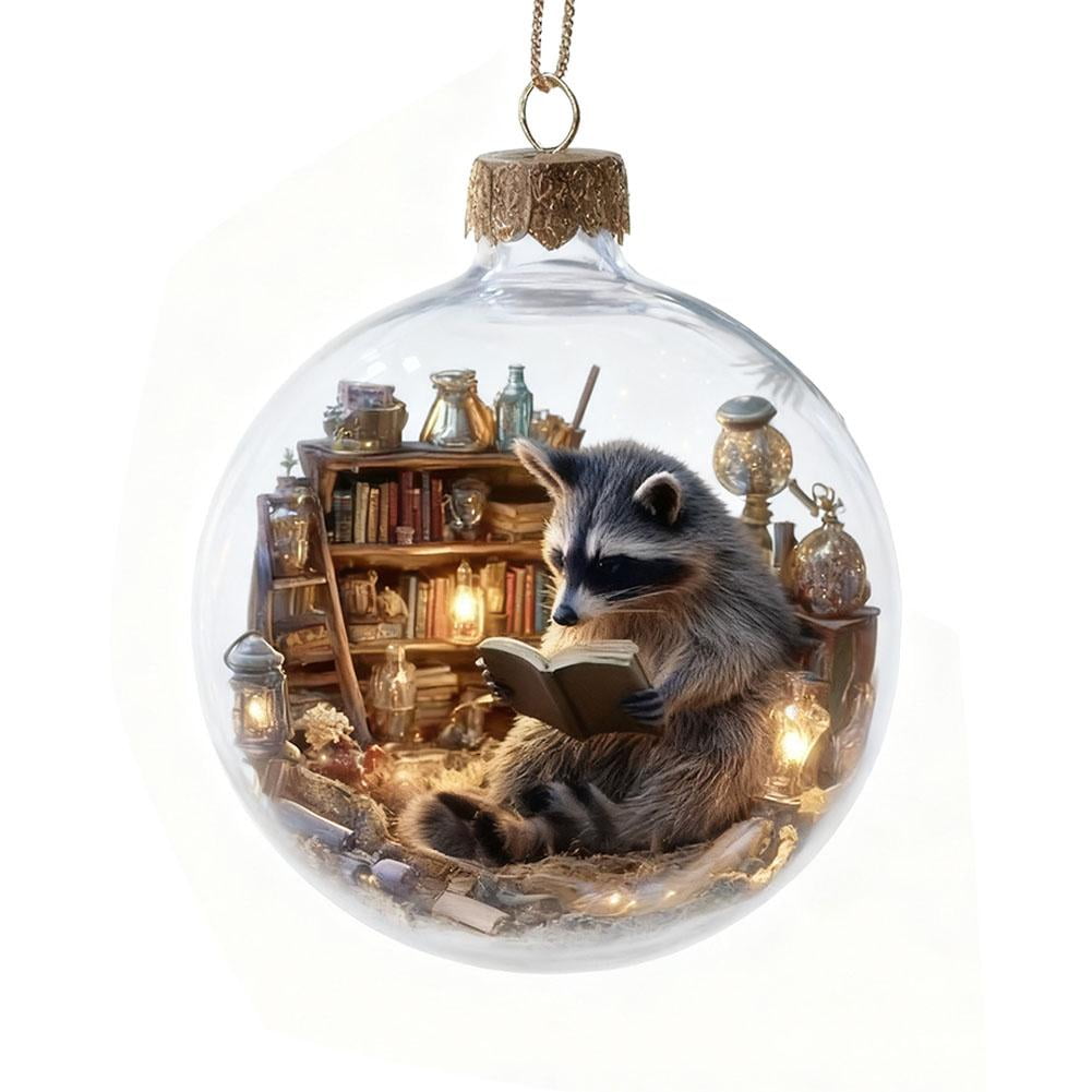 Christmas Crystal Clear Ball Ornament for Tree, Cute Woodland Readers