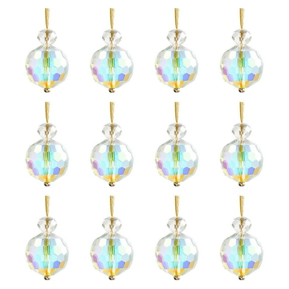 Christmas Crystal Glass Balls Ornaments,0.87 in Mini Colorful Crystal Prism Balls,Xmas Hanging Decorative Balls,Crystal Ornament Ball for Christmas Tree Wedding Party Decoration,12 Pcs,White