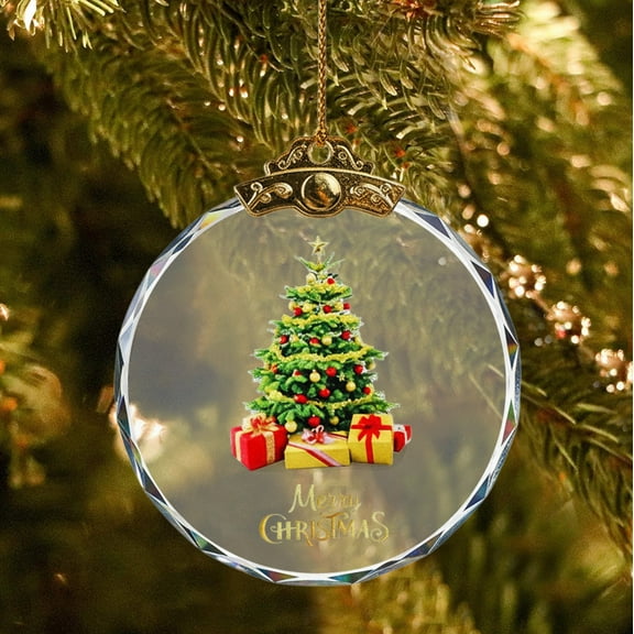 Christmas Crystal Glass Ornament, Transparent Tree Pendant with Carved Designs, Holiday Hanging Decor for Christmas Tree, Window, and Door Decorations