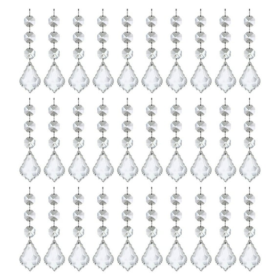 Christmas Crystal Hanging Decorations, 30pc Shatterproof Acrylic Hanging Crystals, Clear Plastic Finial Drop Ornaments, Party Supplies