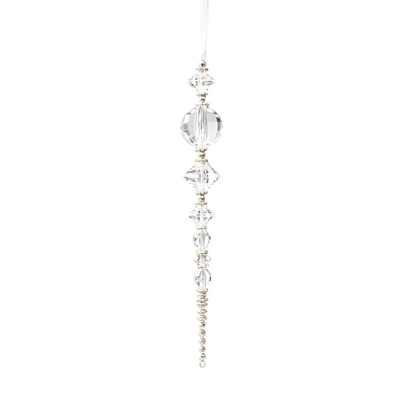 Christmas Crystal Icicle Ornament, Clear Beaded Hanging Pendant with Silver Accents, Elegant Sparkling Drop Decor for Xmas Tree Window Home Party