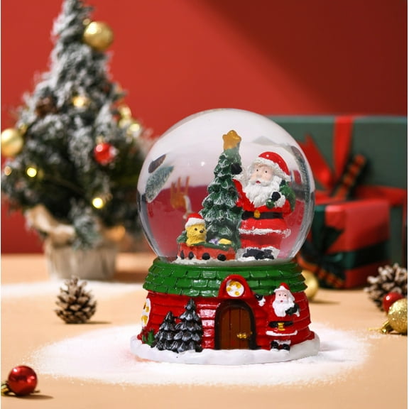 Christmas Crystal Ornament, Festive Holiday Decoration, Liquid Snow Globe with Santa and Christmas Tree for Home and Office Decor, Resin Base, Battery Powered
